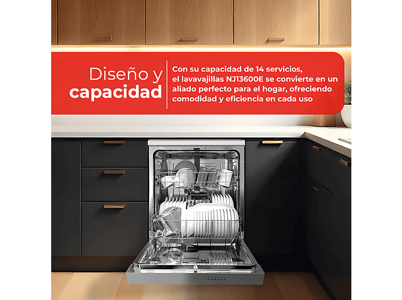 Lavavajillas libre instalación 60 cm - Nilson NJ13600E, 6 programas, 59,8 cm, Blanco