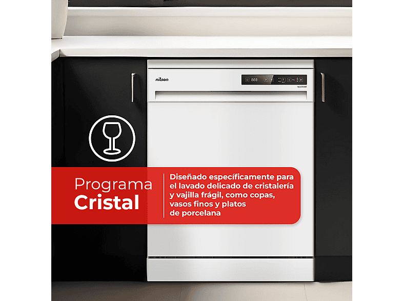 Lavavajillas libre instalación 60 cm - Nilson NJ13600E, 6 programas, 59,8 cm, Blanco