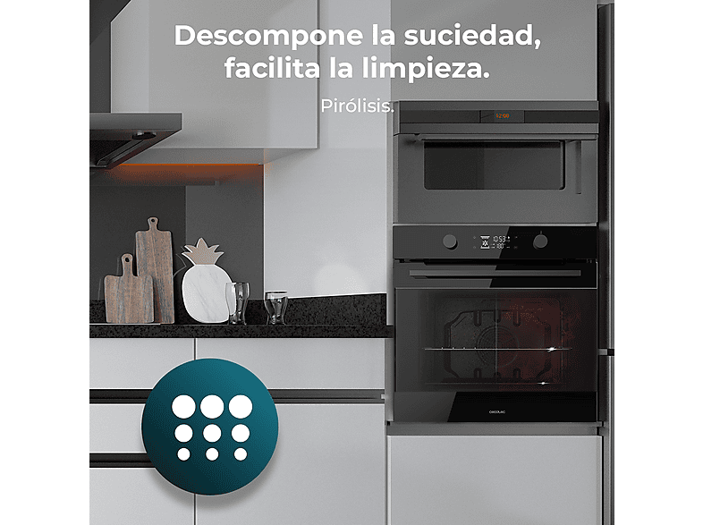 Horno pirolítico - Cecotec Bolero Hexa P526000, Libre instalación, 73 l, 59,5 cm, Negro