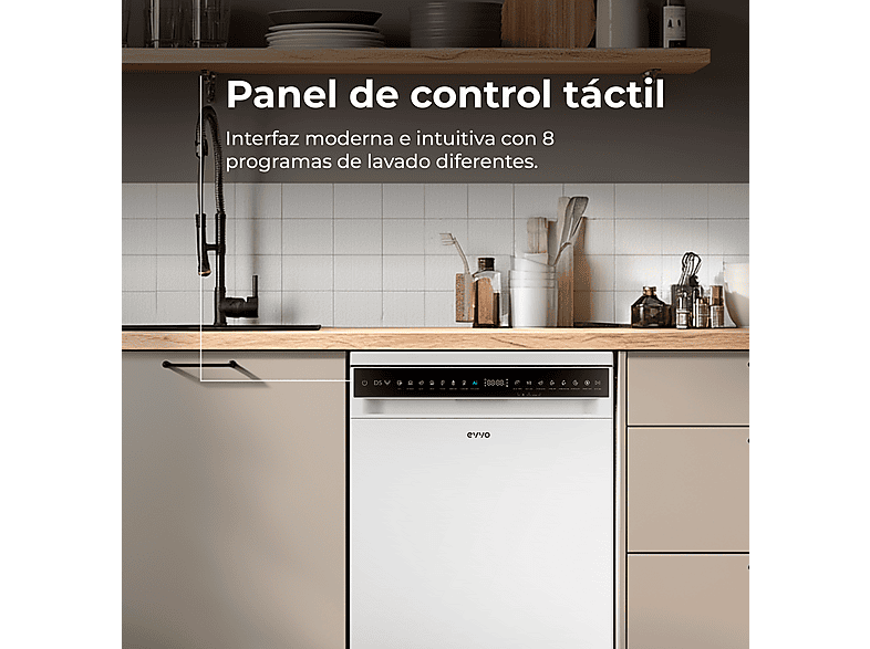 Lavavajillas libre instalación 60 cm - Evvo D5Y, 8 programas, 60 cm, Blanco