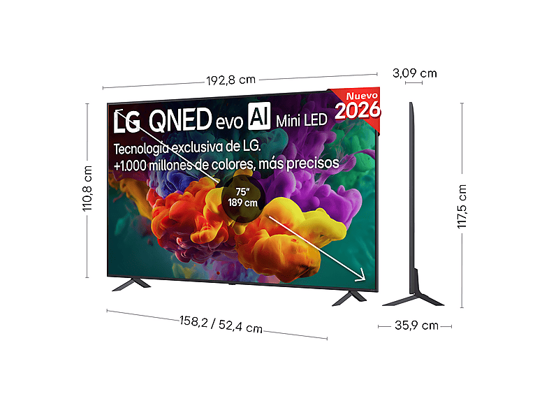 TV QNED Mini LED 86" - LG 86QNED85B6B, UHD 4K, Procesador Inteligente α8 AI Processor 4K Gen3, Smart TV, DVB-T2 (H.265), Negro