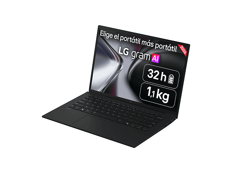 Portátil - LG Gram 14Z95U-G.AU85BN Copilot+ PC, 14" WUXGA, AMD Ryzen™ AI 7 450 50 TOPS, 32GB RAM, 512 GB SSD, Windows 11 Home, Sin cargador