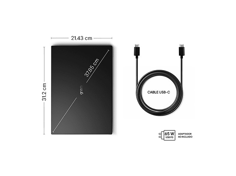 Portátil - LG Gram 14Z95U-G.AU85BN Copilot+ PC, 14" WUXGA, AMD Ryzen™ AI 7 450 50 TOPS, 32GB RAM, 512 GB SSD, Windows 11 Home, Sin cargador