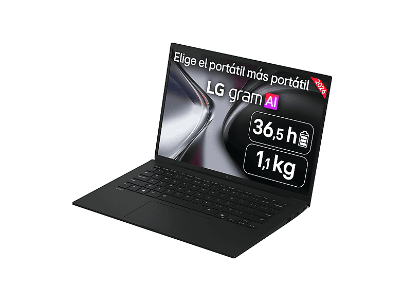 Portátil - LG Gram 14Z90U-G.AU88BN Copilot+ PC, 14" WUXGA, Intel® Core™ Ultra 7 355 49 TOPS, 32 GB RAM, 1 TB SSD, Windows 11 Home, Sin cargador