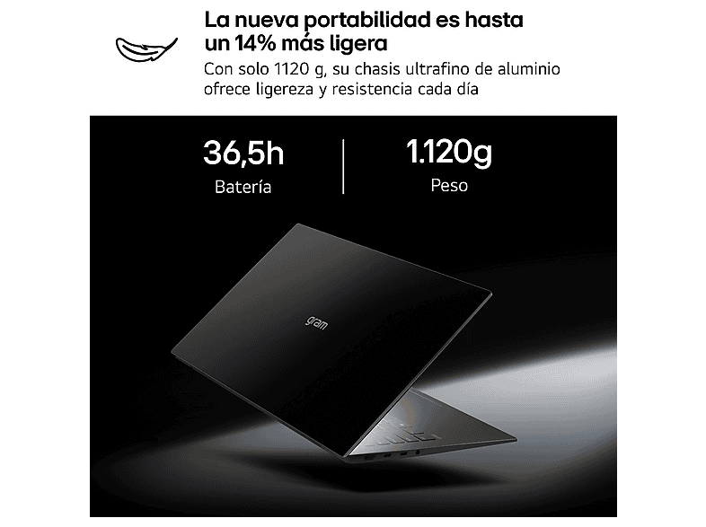 Portátil - LG Gram 14Z90U-G.AU88BN Copilot+ PC, 14" WUXGA, Intel® Core™ Ultra 7 355 49 TOPS, 32 GB RAM, 1 TB SSD, Windows 11 Home, Sin cargador