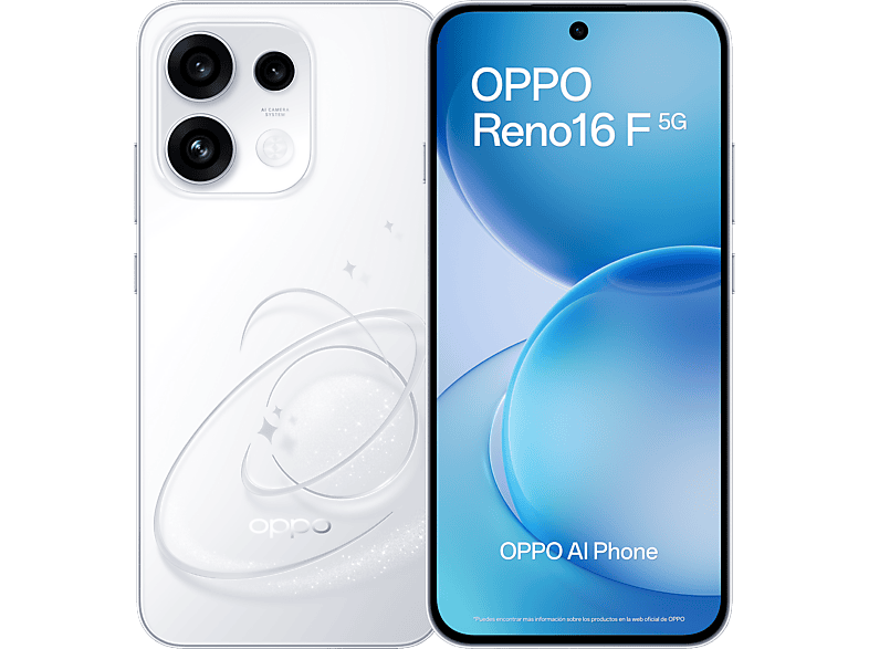 Móvil - Oppo Bundle Reno16 F, Blanco, 256 GB, 8 GB RAM, 6.57" AMOLED, Mediatek Dimensity 7300, 6500 mAh, Incluye Funda y Cargador