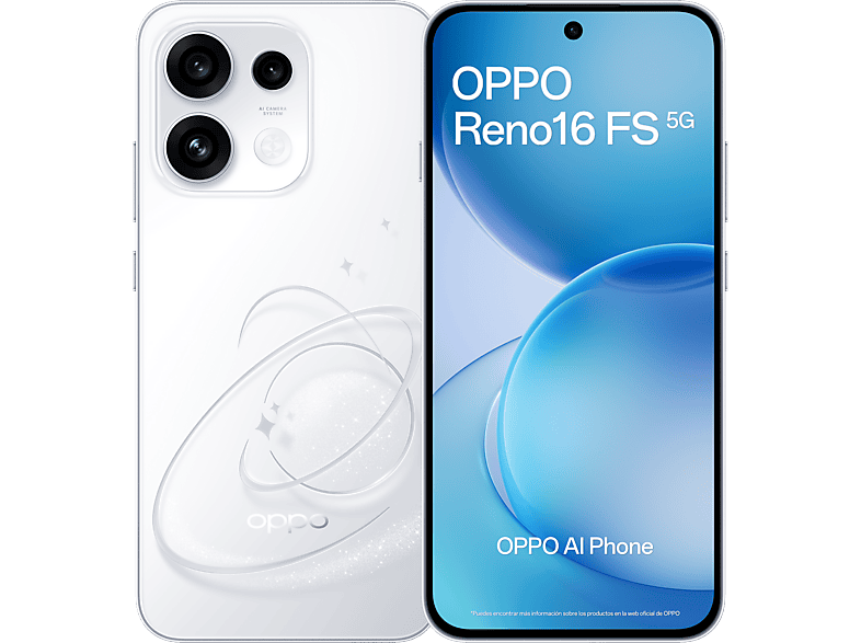 Móvil - Oppo Bundle Reno16 FS, Blanco, 512 GB, 8 GB RAM, 6.57" AMOLED, Mediatek Dimensity 7300, 6500 mAh, Incluye Funda y Cargador