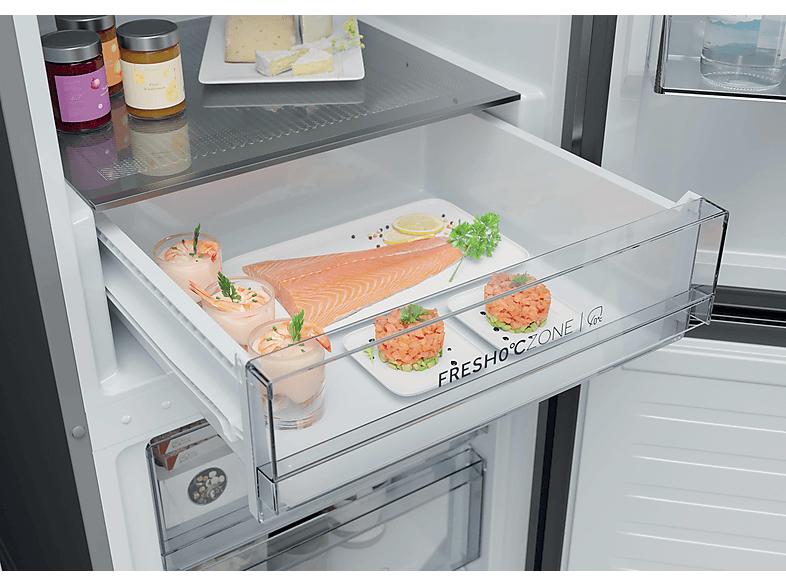 Frigorífico combi - Haier HDPR1618ANPK 2D Serie 1, No Frost, Altura 185,00 cm, Capacidad 355 l, Inox