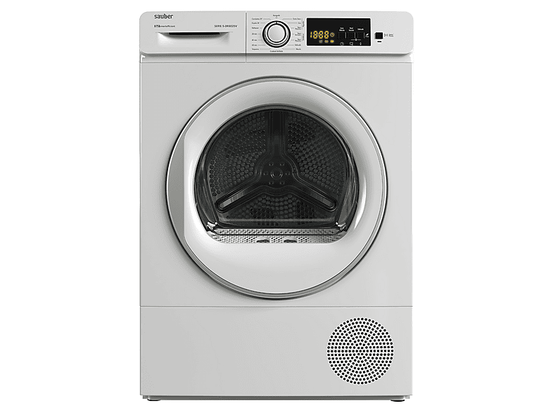 Secadora bomba de calor - Sauber SERIE 5-DR8025V, Bomba de calor con refrigerante R290, 8 kg, 15 programas, Blanco