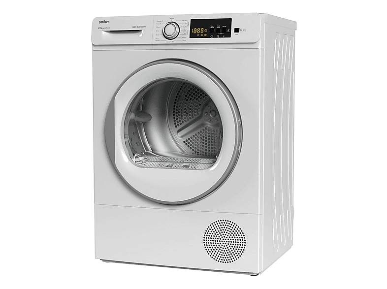 Secadora bomba de calor - Sauber SERIE 5-DR8025V, Bomba de calor con refrigerante R290, 8 kg, 15 programas, Blanco
