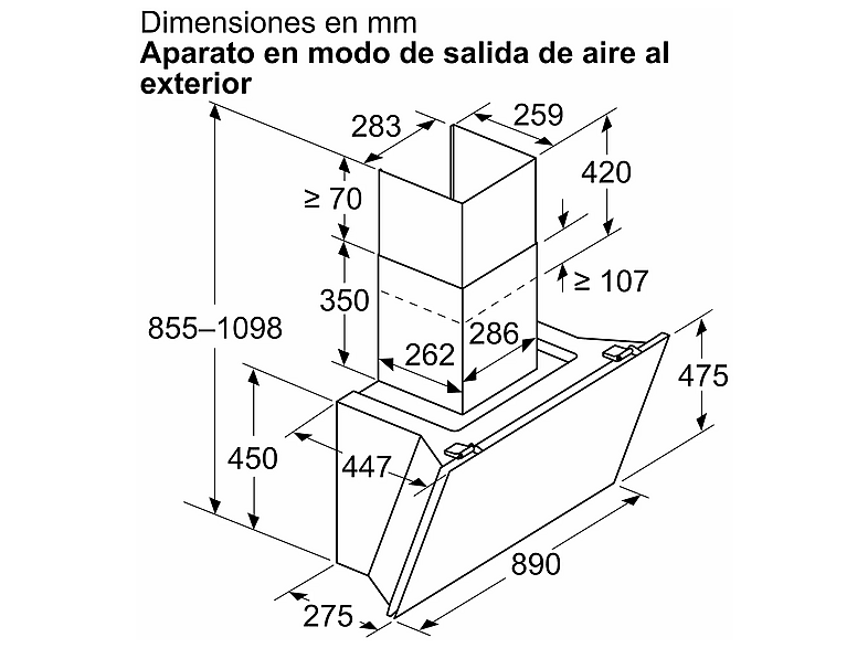 Campana decorativa - Balay 3BC599AB, 5 velocidades, 1007 m³/h, 89 cm, Cristal blanco