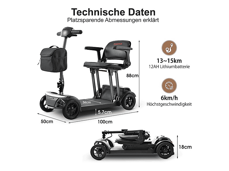scooter plegable - Sweetrich AIR TRAVELLER, 19 kg, negro