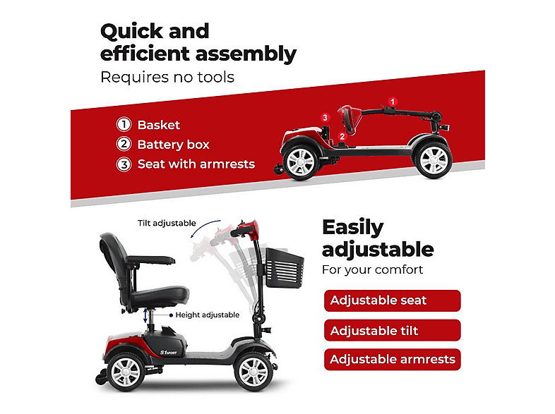 scooter plegable - Sweetrich S1 SPORT, 27 kg, rojo