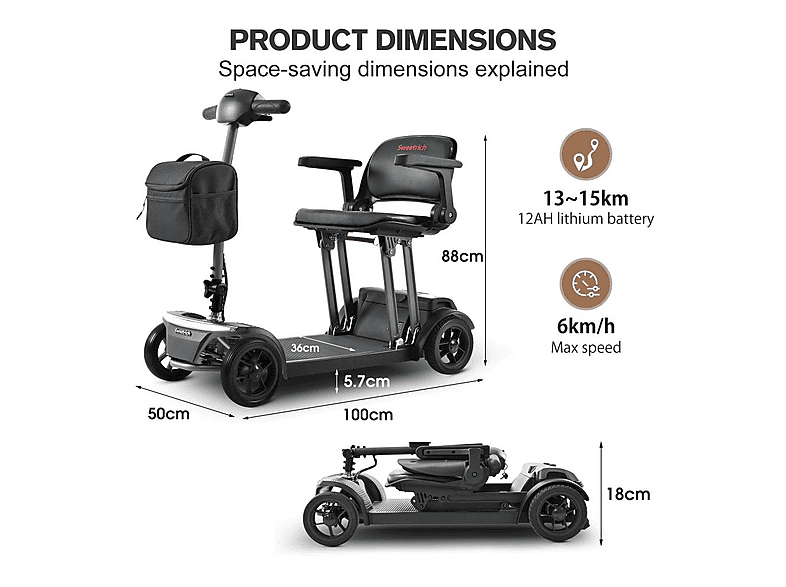 scooter plegable - Sweetrich AIR TRAVELLER, 24,45 kg, negro