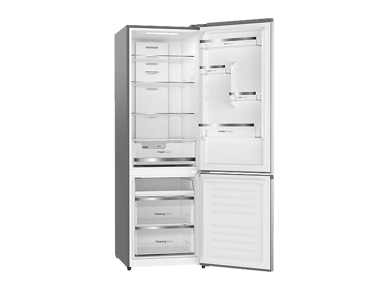 Frigorífico combinado - Vok EVR-405NEI, Compresor Inverter, No Frost, Altura 185,5 cm, Capacidad 405 l, Inox