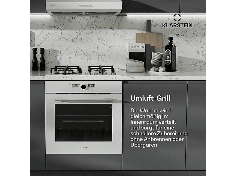 Horno convencional - Klarstein Illuminosa, Integrable, 73 l, 56,50 cm, Blanco