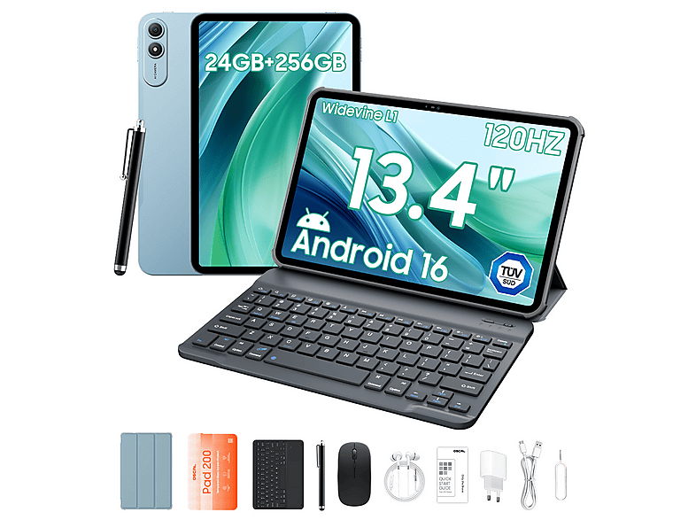 Tablet - Oscal PAD 200 con Teclado (QWERTY), 256 GB, Azul, 13,4 " Full-HD+, 6 GB RAM, UMS9230S(T7280), Tablet Android