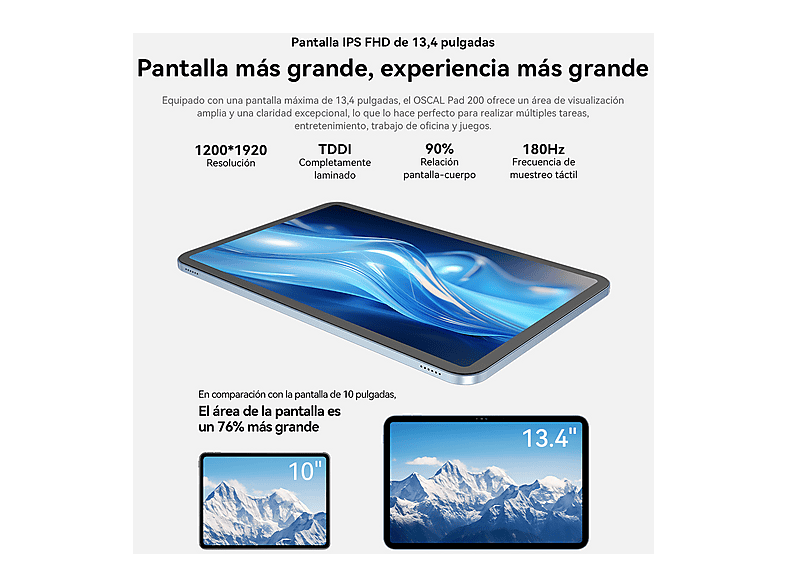 Tablet - Oscal PAD 200 con Teclado (QWERTY), 256 GB, Azul, 13,4 " Full-HD+, 6 GB RAM, UMS9230S(T7280), Tablet Android