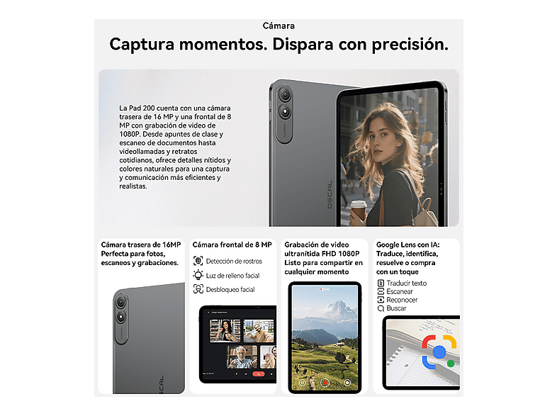 Tablet - Oscal PAD 200 con Teclado (QWERTY), 256 GB, Azul, 13,4 " Full-HD+, 6 GB RAM, UMS9230S(T7280), Tablet Android