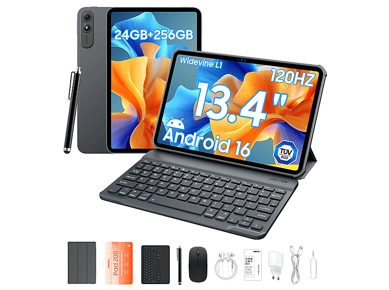 Tablet - Oscal PAD 200 con Teclado (QWERTY), 256 GB, Gris, 13,4 " Full-HD+, 6 GB RAM, UMS9230S(T7280), Tablet Android