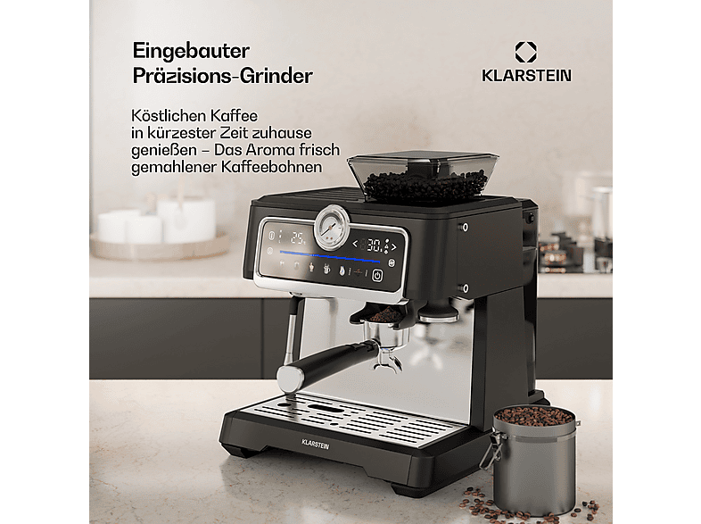 Cafetera espresso - Klarstein GrandPressoTouch, 1530 W, Negro