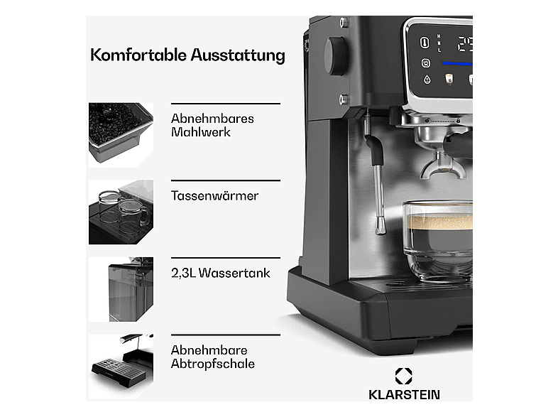 Cafetera espresso - Klarstein GrandPressoTouch, 1530 W, Negro