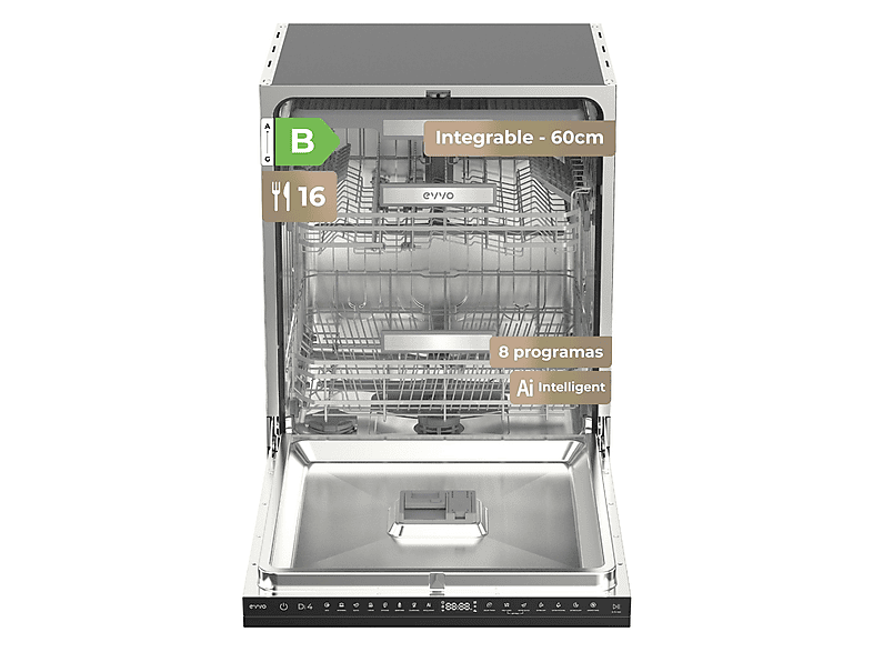 Lavavajillas integrable 60 cm - Evvo Di.4, 8 programas, 600 mm, Inox