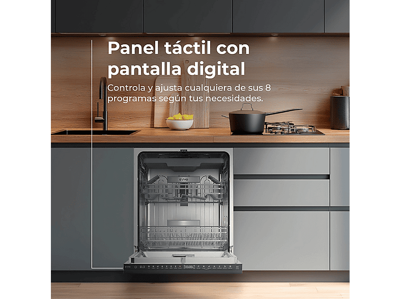 Lavavajillas integrable 60 cm - Evvo Di.3, 8 programas, 600 mm, Inox