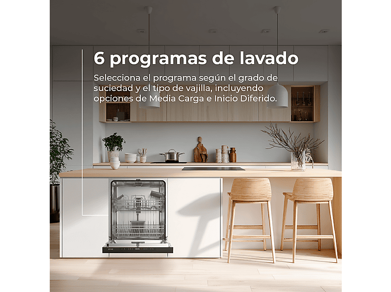 Lavavajillas integrable 60 cm - Evvo Di.2Y, 6 programas, 600 mm, Inox