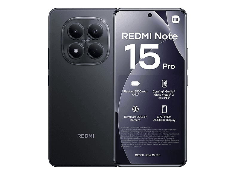 Smartphone - Xiaomi Redmi Note 15 Pro 4G, Negro, Móvil Android, 512 GB, 12 GB RAM, 6,77 ", Mediatek Helio G200 Ultra (6 nm), 6500 mAh
