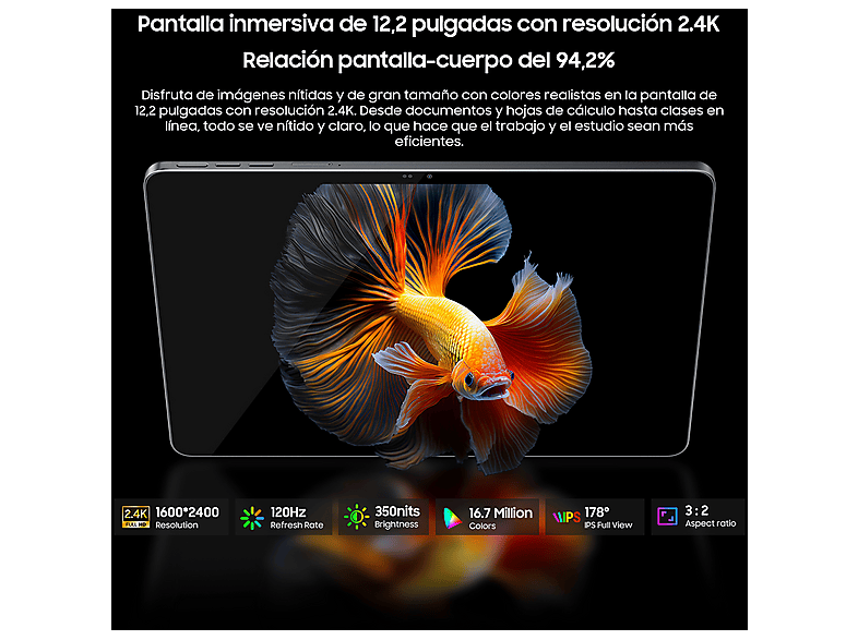 Tablet - Blackview MEGA 12, 256 GB, Gris, 12,2 " Full-HD+, 12 GB RAM, MT6886(Dimensity 7200), Tablet Android