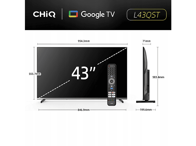 TV QLED 43" - Chiq L43QST, Full-HD, Smart TV, DVB-T2 (H.265), Negro