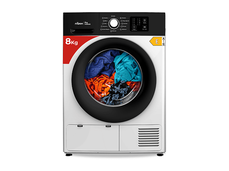 Secadora bomba de calor - Nilson NSB800E, 8 kg, 12 programas, Blanco