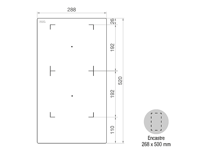 Placa de inducción - Pando One IND-30, 2 zonas, 288 mm, Cristal Negro