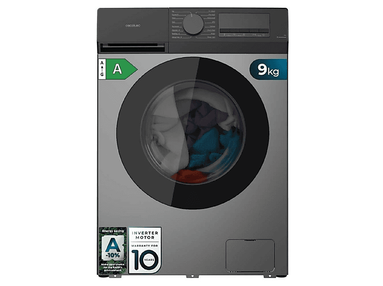 Lavadora carga frontal - Cecotec Bolero DressCode 9450 Inverter Steel, 9 kg, Gris
