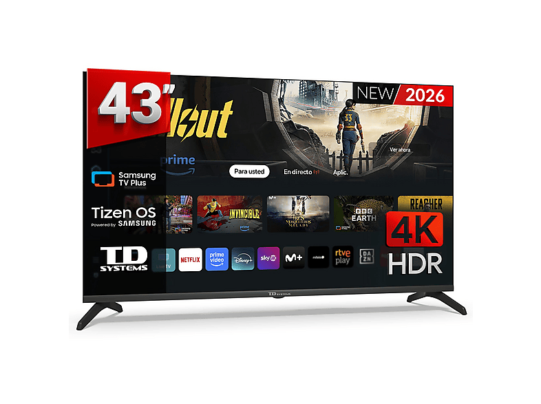TV LED 43" - TD Systems M43C22TIZEN Tizen 8.0 by Samsung, UHD 4K, Arm Cortex A53x4, Smart TV, DVB-T2 (H.265), Negro