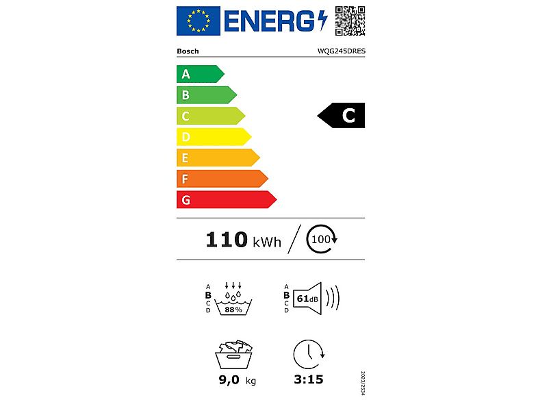 Secadora bomba de calor - Bosch WQG245DRES, Bomba de calor, 9 kg, 14 programas, Grey