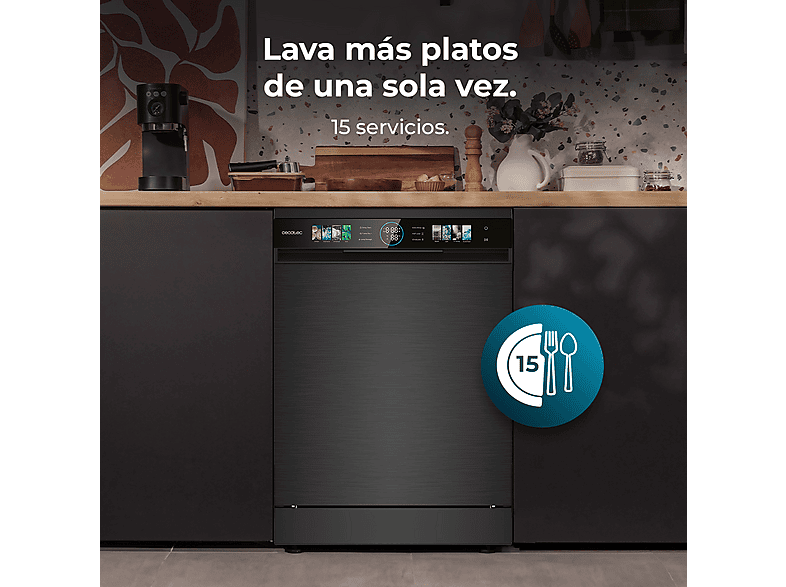 Lavavajillas libre instalación 60 cm - Cecotec Bolero Aguazero 6320 Dark, 8 programas, 59,5 cm, Negro