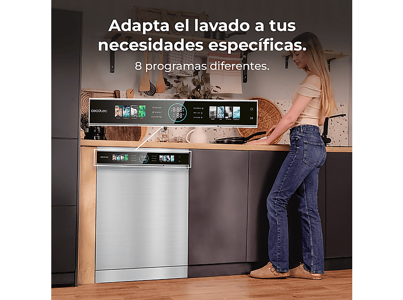 Lavavajillas libre instalación 60 cm - Cecotec Bolero Aguazero 6320 Dark, 8 programas, 59,5 cm, Negro