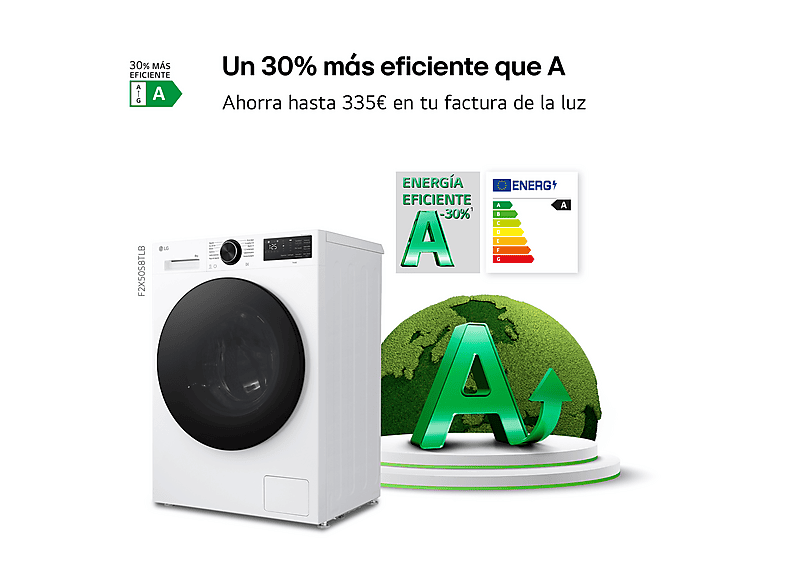 Lavadora carga frontal - LG F2X50S8TLB, 8 kg, 12 programas, Blanco