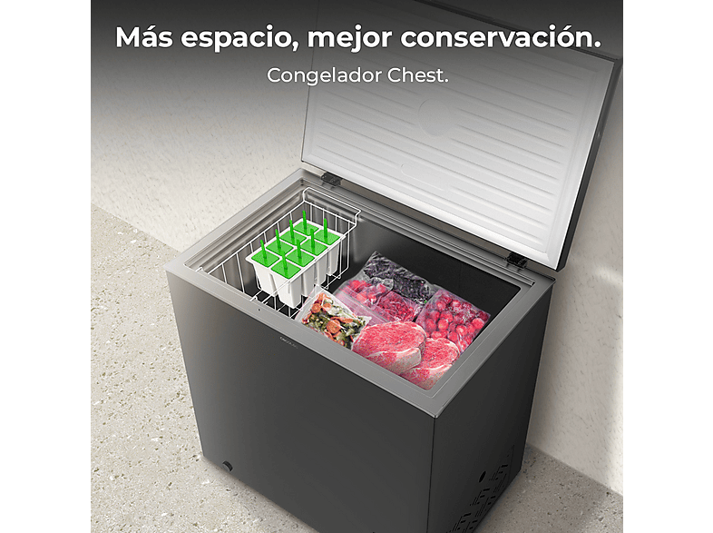 Congelador horizontal - Cecotec Bolero CoolMarket Chest 199 Black E, 83,7 cm, Negro