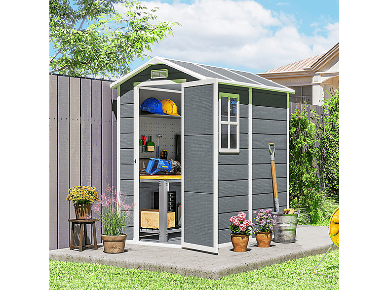 Caseta de Jardín - Outsunny 84H-157V00GY, 131 cm x 186 cm x 198 cm, PP, Aluminio, Gris