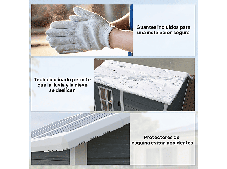 Caseta de Jardín - Outsunny 84H-157V00GY, 131 cm x 186 cm x 198 cm, PP, Aluminio, Gris