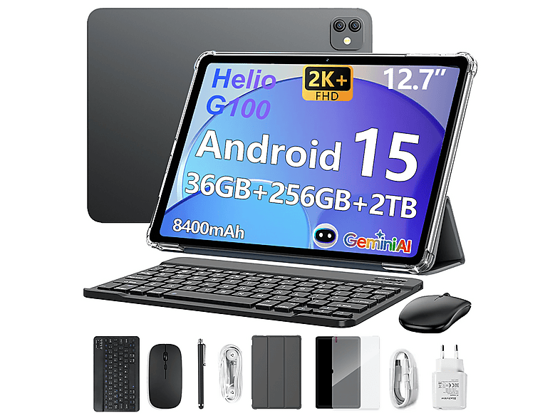 Tablet - Blackview LINK 8 Con Teclado (QWERTY), 256 GB, Gris, 12,7 " 2K, 12 GB RAM, MediaTek Helio G100 6 nm (Ocho núcleos), Tablet Android
