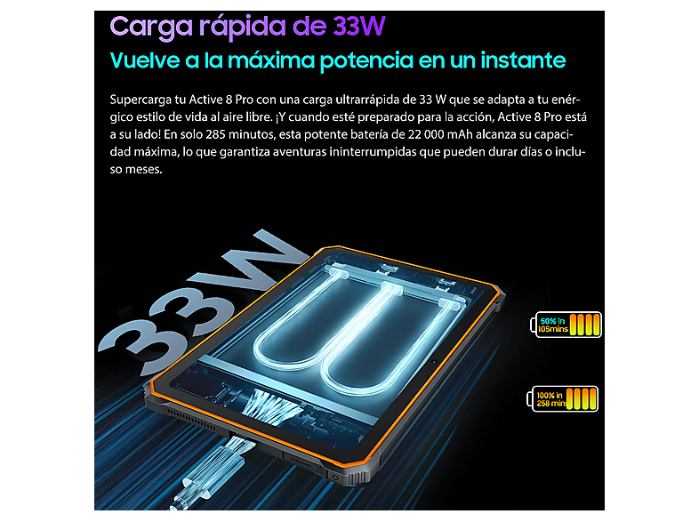 Tablet - Blackview Active 8 Pro Con Teclado (US QWERTY), 256 GB, Negra, 10,36 " HD+, 8 GB RAM, MT6789(Octa core), Tablet Android