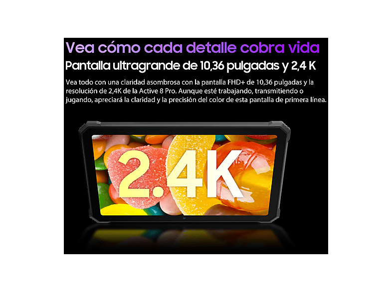 Tablet - Blackview Active 8 Pro Con Teclado (US QWERTY), 256 GB, Negra, 10,36 " HD+, 8 GB RAM, MT6789(Octa core), Tablet Android