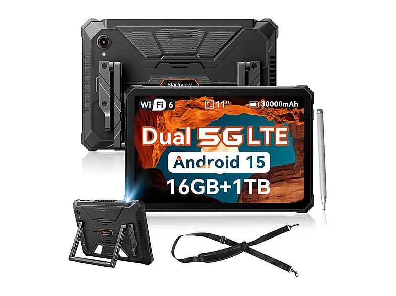 Tablet - Blackview Active 12 PRO 5G Con Correa Para Hombro, 1 TB, Negro, 11 " Full-HD+, 16 GB RAM, MediaTek Dimensity 7300 (Ocho núcleos)