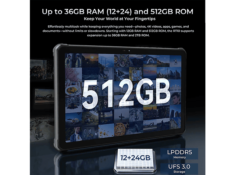 Tablet - Oukitel RT10 Rugerizada, 512 GB, Negro, 11,1 " QHD+, 12 GB RAM, Tablet Android