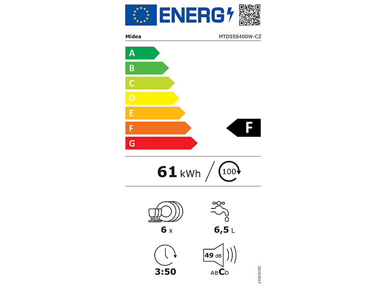 Lavavajillas compacto - Midea MTD55S400W-GR, 7 programas, 55 cm, Blanco