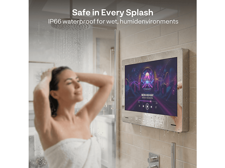 TV LCD 32" - Sylvox Espejo de baño inteligente, impermeable, 12V, UFHD, Smart TV, DVB-T2 (H.265), Blanco
